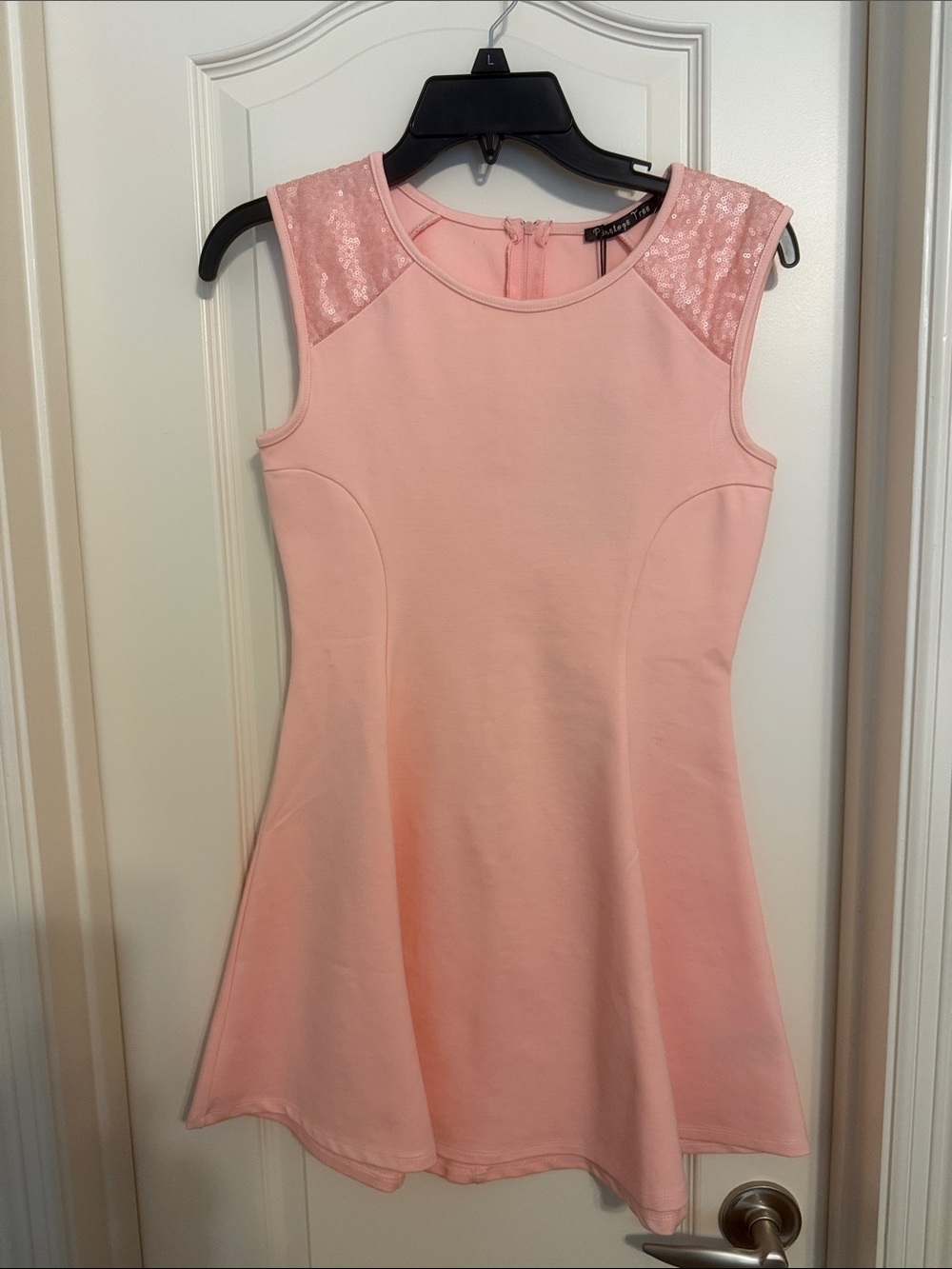 Girls Pink Sleeveless Sequin Yoke Fit & Flare Dress
